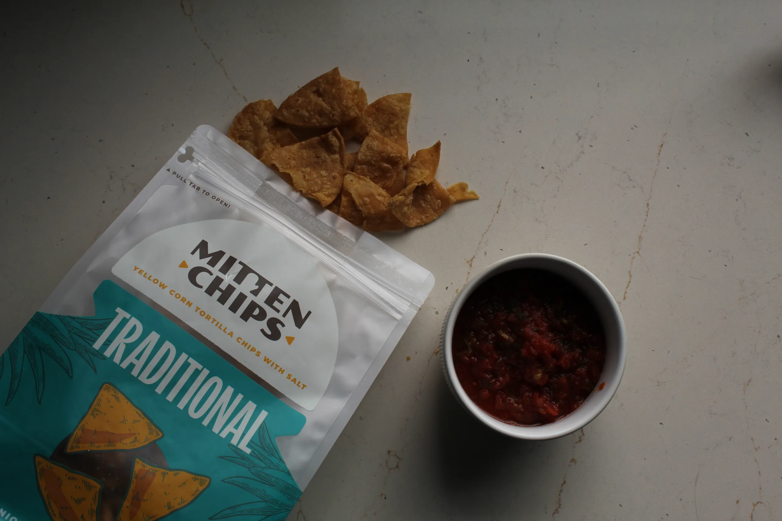 Mitten Chips Traditional tortilla chips with salsa