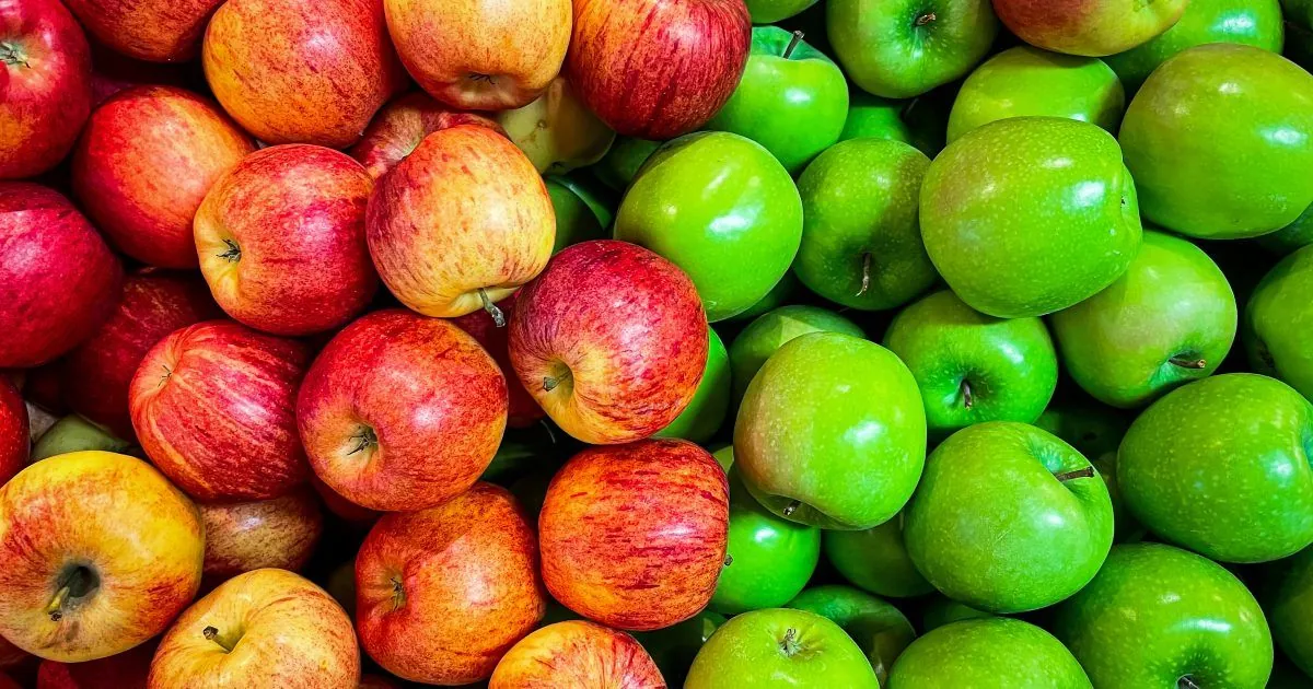 Assorted red and green apples